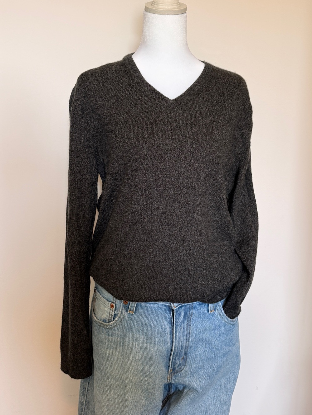 Calvin Klein Women's V-Neck Merino Knit Sweater - Dark Gray